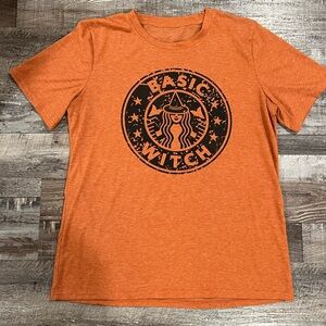 Women’s Halloween Orange Graphic Tee with Witch Design